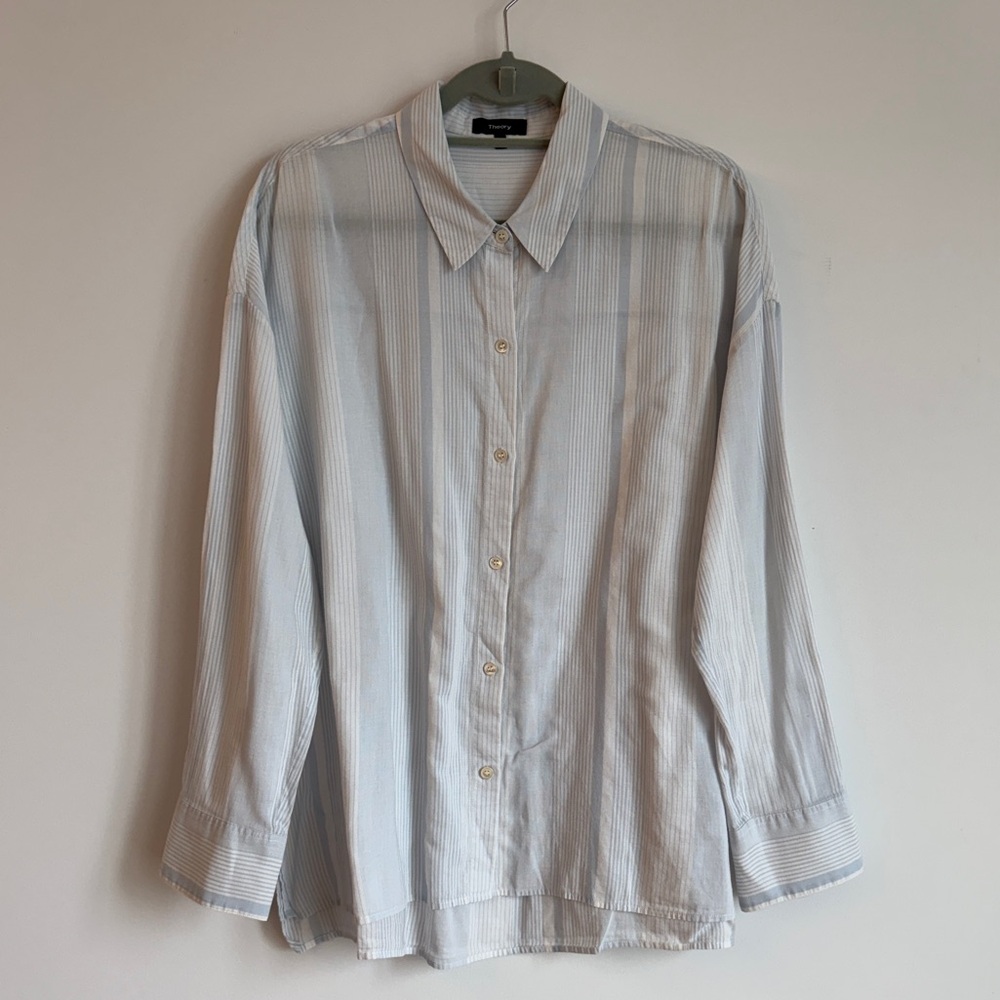 Theory Women’s White and Light Blue Striped Shirt